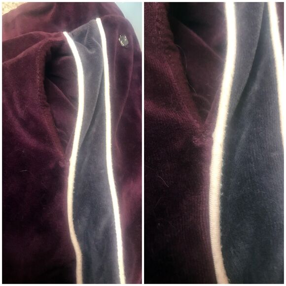 Fabletics Britt Jogger Pants Womens XL Burgundy Velour Gray Side Stripe Zip Leg - Picture 5 of 12